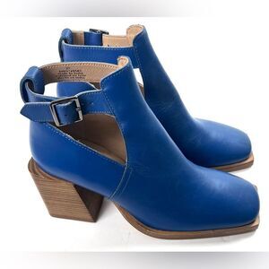 Free People Brady Buckle Blue Leather Ankle Boots